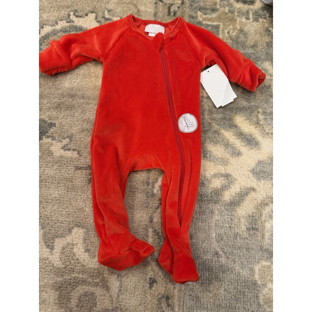 Toby Baby Red Long Sleeve Velour Footie 0-3 Months NWT